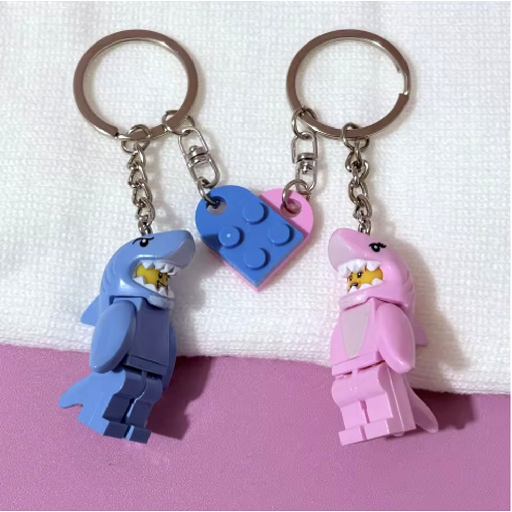 Pink and Blue Mini Figure Shark Keychains, Set of 2, New